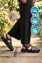 Black Genuine Leather Women's Flat Sandals - 3