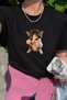 Unisex Oversized T-Shirt Sweet Cat Hugging Printed Black / White