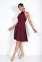 Women's Halter Neck Rose Detailed Lined Chiffon Short Dress - 3