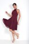 Women's Halter Neck Rose Detailed Lined Chiffon Short Dress