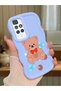 Redmi 10 2022 Compatible Case with Camera Protector Blue Silicone Couple Phone Case Bear Pattern