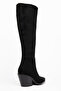 Black Matte Suede Metal Toe Cap Below the Knee Flat Zippered Western Cowboy Boots - 3