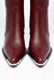 Burgundy Matte Leather Metal Toe Cap Below the Knee Flat Zippered Western Cowboy Boots - 3
