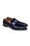 Dark Blue Color Laceless Genuine Leather Leather Sole Men's Shoes