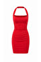 Red Halter Neck Stylish Waist Gathered Mini Dress - 4