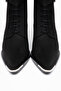 Black Matte Suede Lace-Up Zippered Metal Toe Western Cowboy Short Ankle Boots - 4