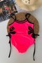 Neon Pink Girls' Swimsuit with Tie Detail - Fuchsia - 8
