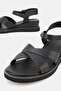Women's Black Genuine Leather 36-42 Size Strappy Flat Sole Daily Sandals - 3