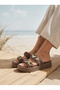 Women's Light Brown Floral Detailed Thick Sole Summer Comfortable Slippers - 2