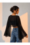 Women's Oversize Chiffon Tulle Boat Neck Bat Sleeve Crop Blouse - 4