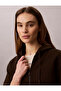 Women's Relaxed Fit Hooded Cotton Zippered Crop Dark Brown Sweatshirt - 3