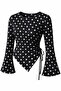 Polka Dot Round Neck Drape Detailed Spanish Sleeve Hijab Matching Top Blouse - 2