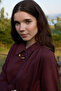 Waist-Tied, Ruffled Sleeve Linen Dress, Plum - 4