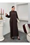 Women's Oversize High Collar Side Slit Wrinkled Textured Long Tunic Dress 9111 - Brown - 5