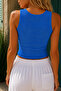 Women's Camisole Ribbed Stretch Fabric Snap Fastener Crew Neck Sleeveless Basic Crop Tank Top - 2
