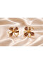 Flower Figured Enamel Gold Earring Set – Cream & Brown Color Women's Earring Combination - 2