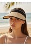 Women's Summer Black Strappy Straw Visor Hat - 4
