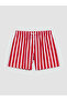 Red Short Length Striped Men's Swim Shorts