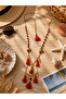 Solea Flame Bohemian Tasseled Red Beaded Long Design Women's Necklace - 2