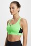 Women Brand Logo Full Zip Padded Training Sports Bra, Lime Green - 3