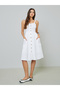 White Button Front Midi Dress with Patch Pocket - 2
