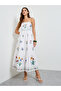 White Floral Print Strappy Maxi Dress - 3