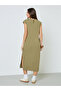 Plus Size Khaki Side-Slit Sleeveless Midi Dress - 5