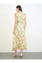Yellow Ruffled Pleated Midi Dress with Tie Belt - 5