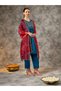 Blue Asymmetric Zari Embroidered Kurta, Straight Pants and Dupatta Set - 3