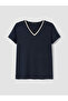 Lcw Everyday Navy Blue V-Neck Soft Touch Women's T-Shirt - 5