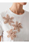 Lcw Everyday White Crew Neck Embroidered Women's T-Shirt - 3