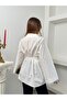Women's Belted Oversize Long Shirt with Tassel Cuffs - 4