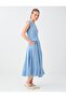 Dusty Blue Linen Blend Sleeveless Midi Dress with Pocket Detail