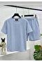 Mooda Omri Fabric Men's Striped T-Shirt Shorts Two-Piece Set - 2