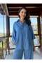 Blue Denim Tencel Shirt and Pants Set - 2
