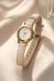 Leny Women's Wristwatch Cream Thin Cord Gold Case White Dial Minimal Analog Elegant Casual Women's Watch - 2