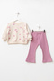 Girl's Top and Bottom Set with Spanish Flare and Heart Print, Tulle Detail - 2
