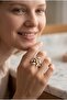 Women's Premium Adjustable Gold Plated, White Enamel Leaf Ring - 3