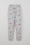 Girls' Pajama Set, Short Sleeve, Colorful Bow & Heart Pattern, 8-12 Years Old, Light Gray Melan - 5