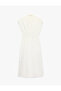 Cotton Sleeveless Buttoned Shirred Waist Accent Midi Length Poplin Shirt Dress - 6