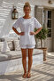 White Pool Collar Low Sleeve Skirt and Mesh Flower Applique on the Sleeve End Casual Woven Blouse 68 68 - 7