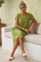 Pistachio Green V-Neck Short Sleeve Patterned Casual Viscose Woven Dress 113 64 - 4