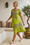 Pistachio Green V-Neck Short Sleeve Patterned Casual Viscose Woven Dress 113 64 - 4