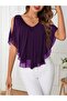 Women's Short Sleeve V-Neck Off the Shoulders Loose Chiffon Blouse - 4