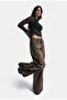 Women's Coffee Denim Color T-4W6-88 Palazzo Fit Special Stone Design Denim Jean - 3