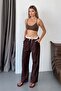 Women's Adjustable Waist Double Pocket Wide Leg Sweatpants Brown - 3035 - 3