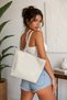 Handmade Burlap Fabric Large Size Shoulder Bag Cream Color Daily Use Lightweight Large Internal Volume