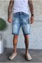 Men's Ripped Detailed Blue Washed Denim Jean Shorts Ke-1220 - 3