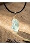 Raw Cut Aquamarine Natural Stone Leather Cord Necklace - 2