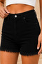Women's High Waist Slit Detailed Tasseled Black Denim Shorts - 3